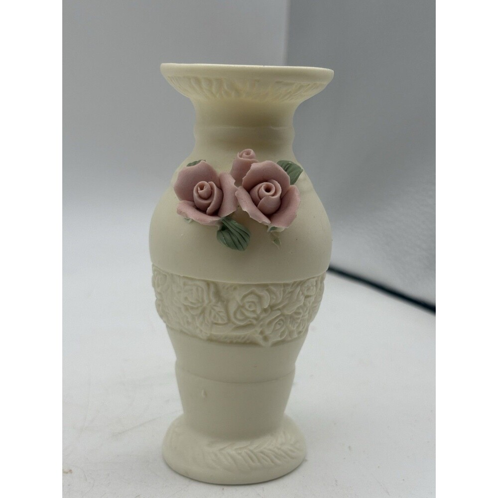 Estate Manor Porcelain Bud Vase Pink Roses 4.5” Floral Vintage